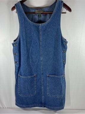 Express EXP Vintage Y2K Denim Mini Dress Womens Large Blue Jean Overalls Jumper